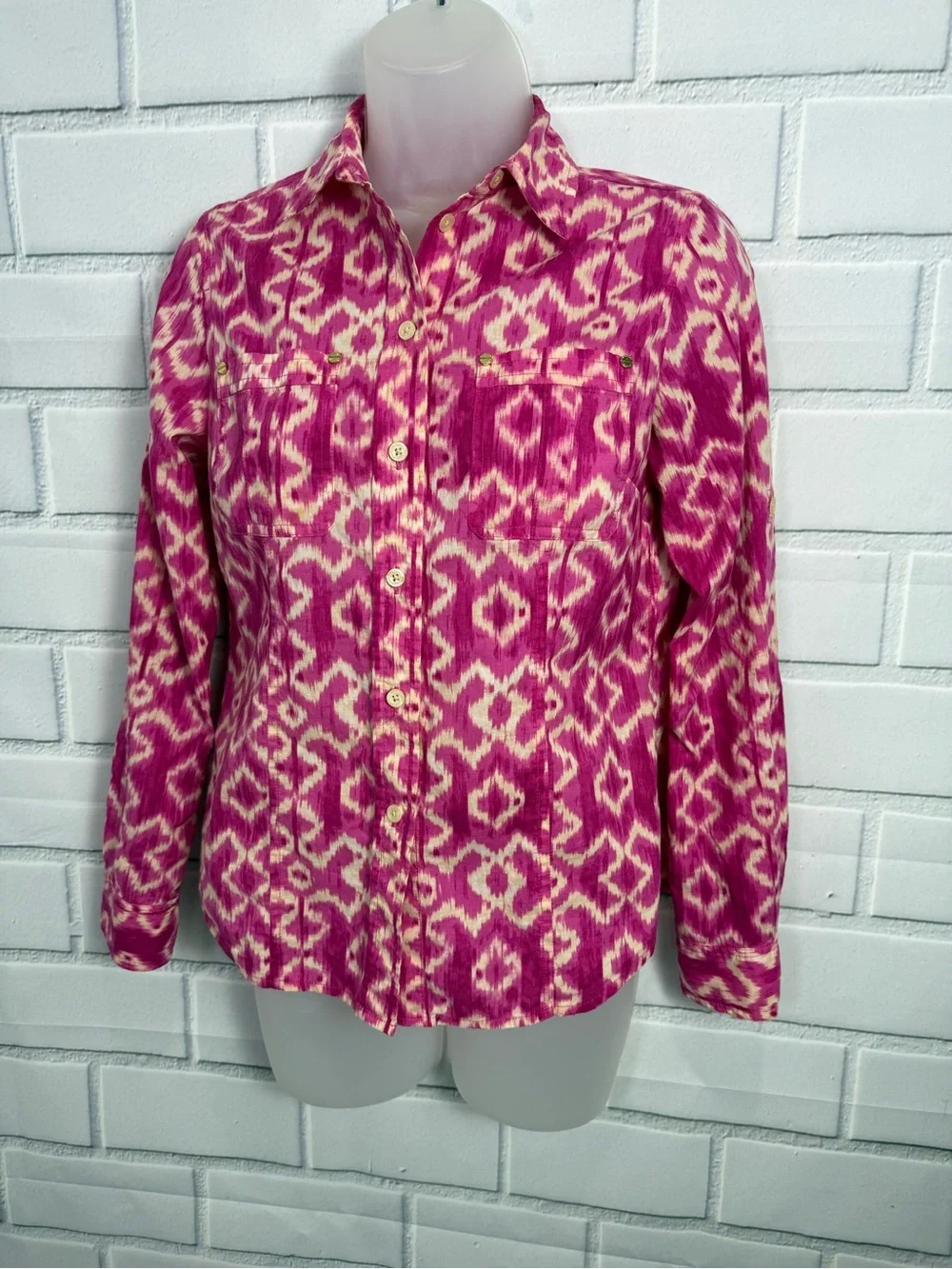 Michael Kors Pink Ikat Print Button Front Shirt Petite P